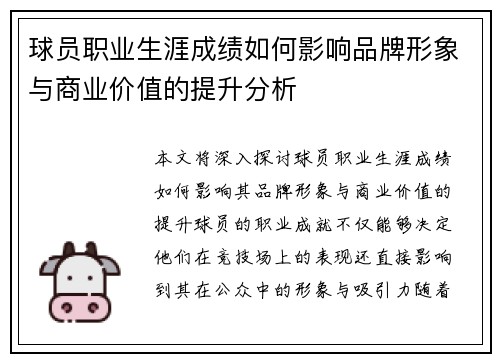 球员职业生涯成绩如何影响品牌形象与商业价值的提升分析 球员职业生涯成绩如何影响品牌形象与商业价值的提升分析
